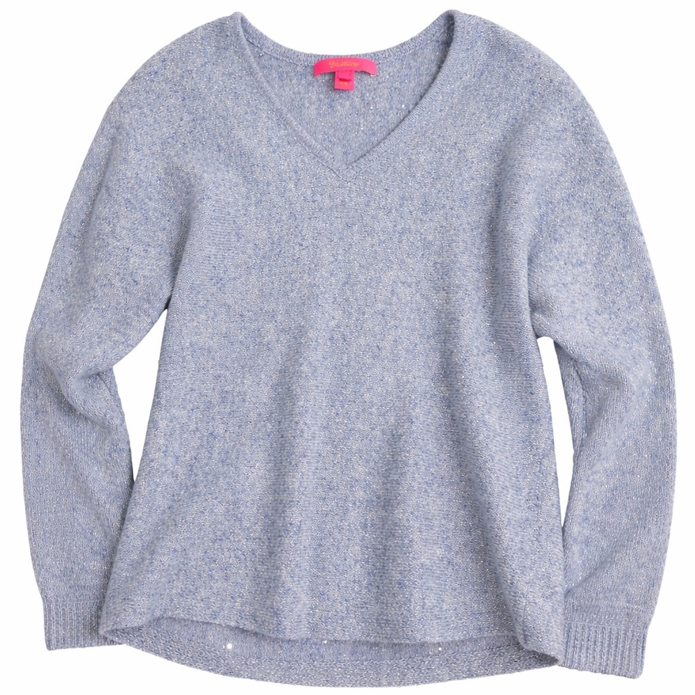 Lilly Pulitzer Gray V-Neck Sweater | Soft Knit Pullover | Size S